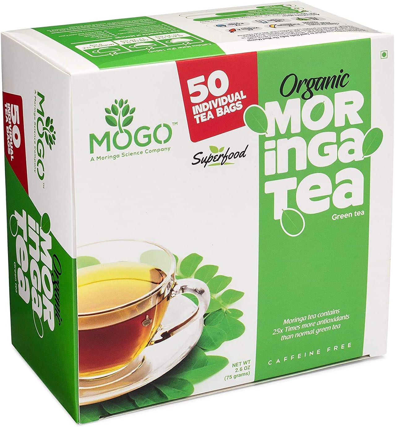 MOGO Organic Moringa Tea Bags - 100 Count