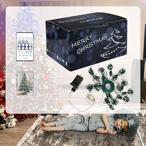 Vista 7 de Christmas Tree String Lights Decorations with Ring Smart APP, 200 LED Waterfall Lights IP65 Waterproof Multi-Modes with Remote Color Changing Lights
