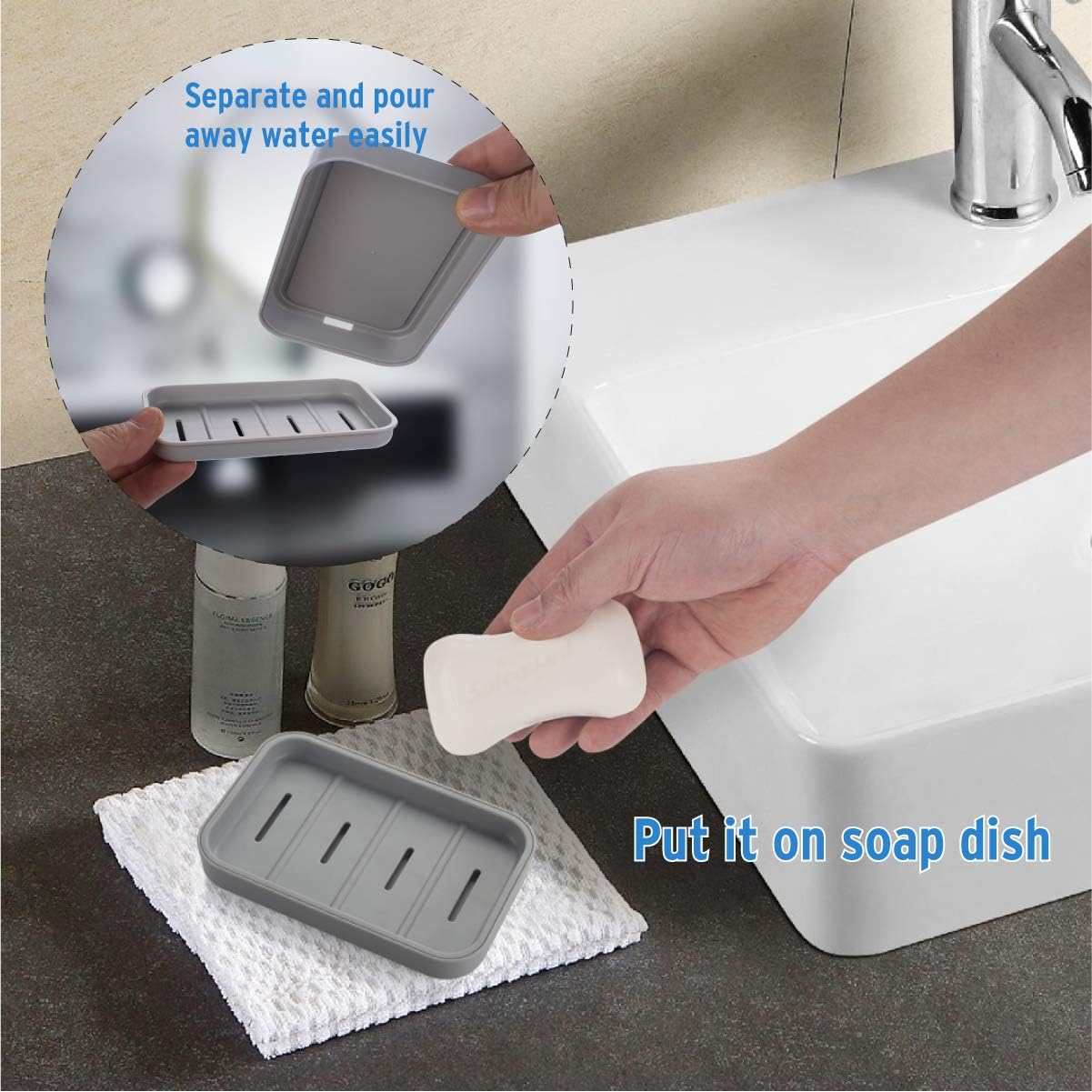 AmazerBath Plastic Square Soap Dish, Bar Soap Holder for Shower Bathroom, Kitchen - 2 Pack, Grey : Home & Kitchen