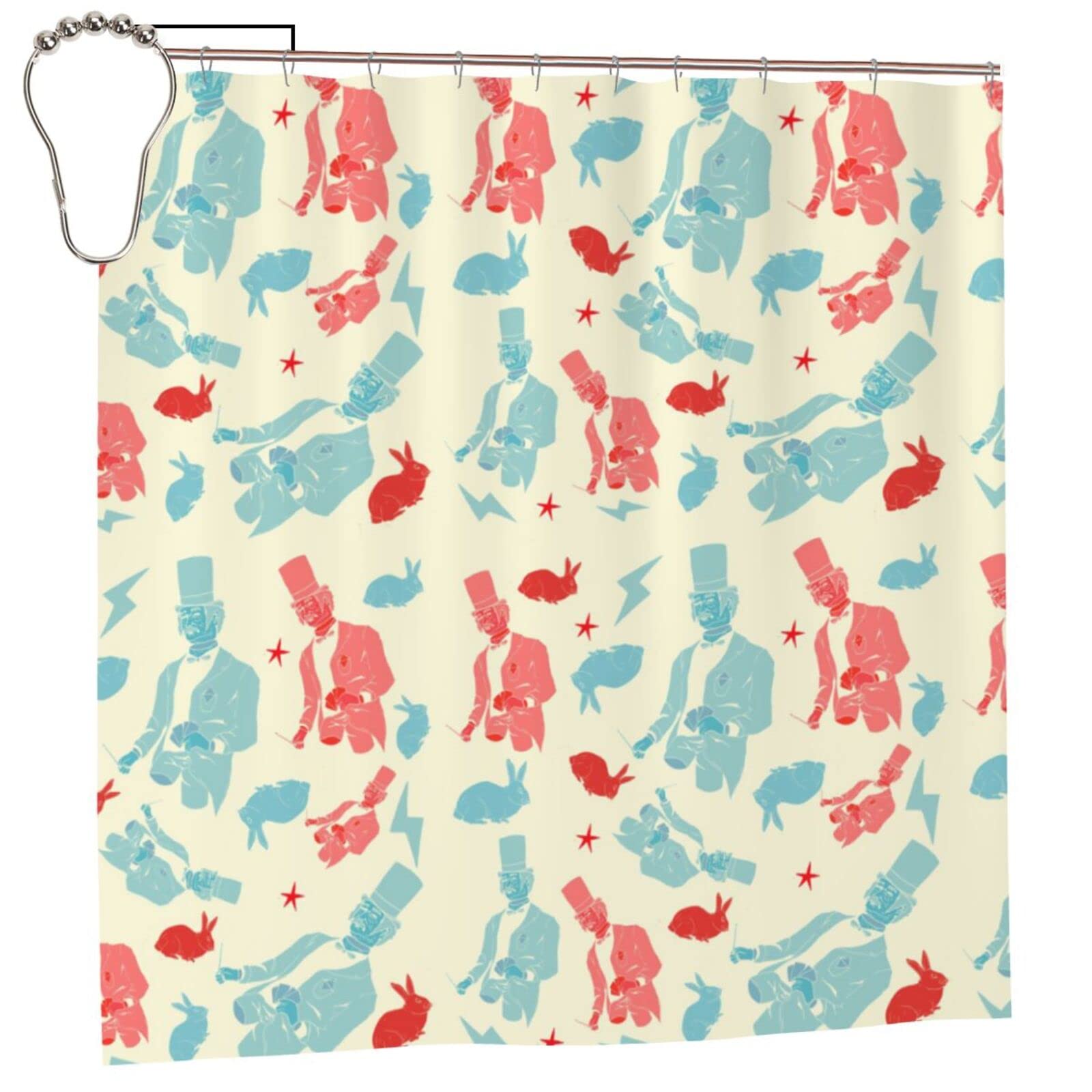 Rideau de douche lapin magicien Psvod 183x183 cm imperméable lavable avec 12 crochets