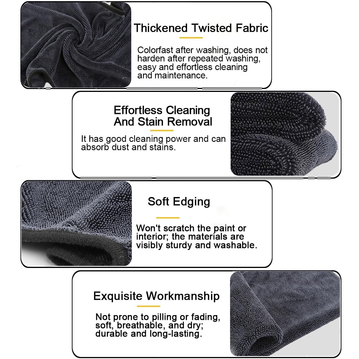 6-teiliges Set Badezimmer-Trockentücher, Premium-Auto-Trockentücher, große, gedrehte Mikrofasertücher, for die Autoreinigung, for Entfernen von Wasser in Dusche und Bad(40cmx60cm)