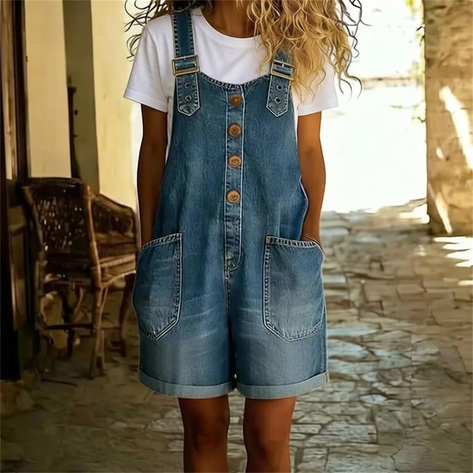 Générique Salopette Jean Femme Été Vintage - Coupe Large Chic Fluide Grande Taille pour Travail Jardinage et Loisirs Décontractés
