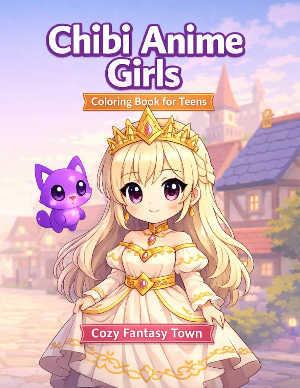 Chibi Anime Girls Coloring Book for Teens: Cozy Fantasy Town – Explore Chibiville with 100 Unique Designs to Relax and Unwind