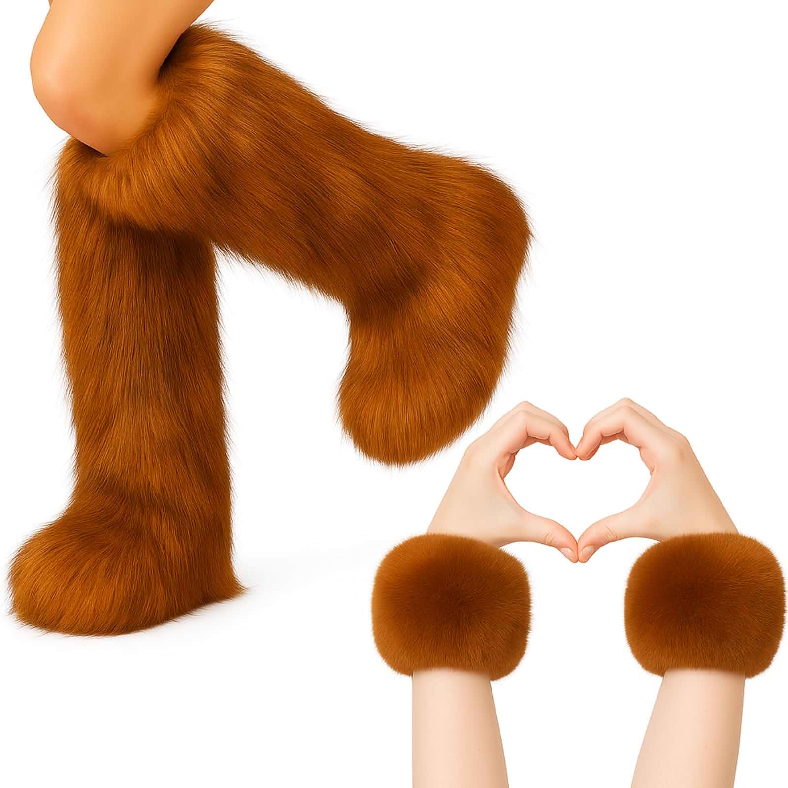 Berlune 2 Pairs Faux Fur Leg Warmers Wrist Cuffs Set WinterFurry Fluffy Fuzzy Boot Covers for Women Girls, Halloween Christmas Costume Party Outfit, Soft Plush, Stretchy Cozy Wear