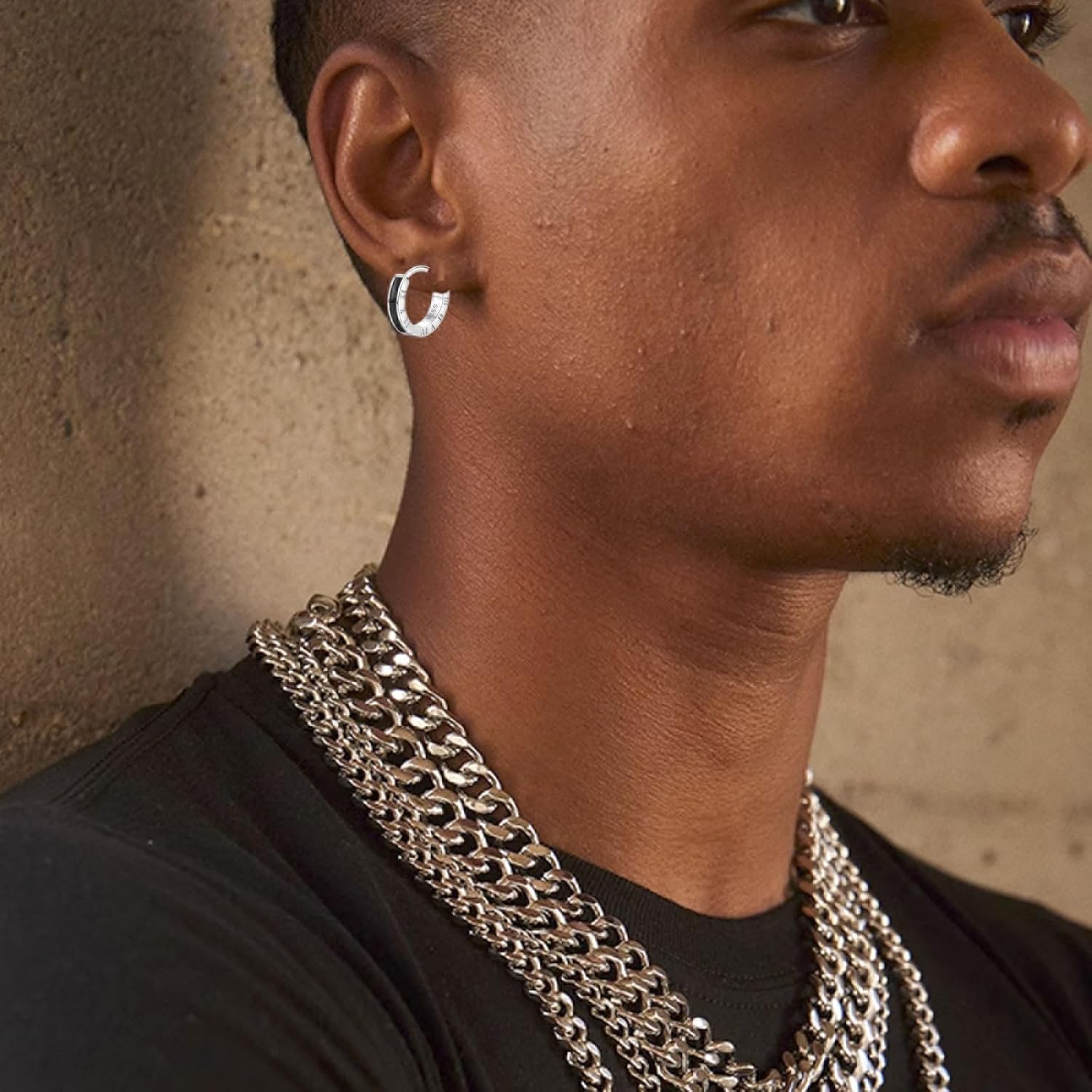 Men Hoop Earrings 925 Sterling Sliver Black Hoop earrings Small Hypoallergenic Huggie Earrings for Men Women Valentines Day Gifts for him Boyfriend Husband - Image 2