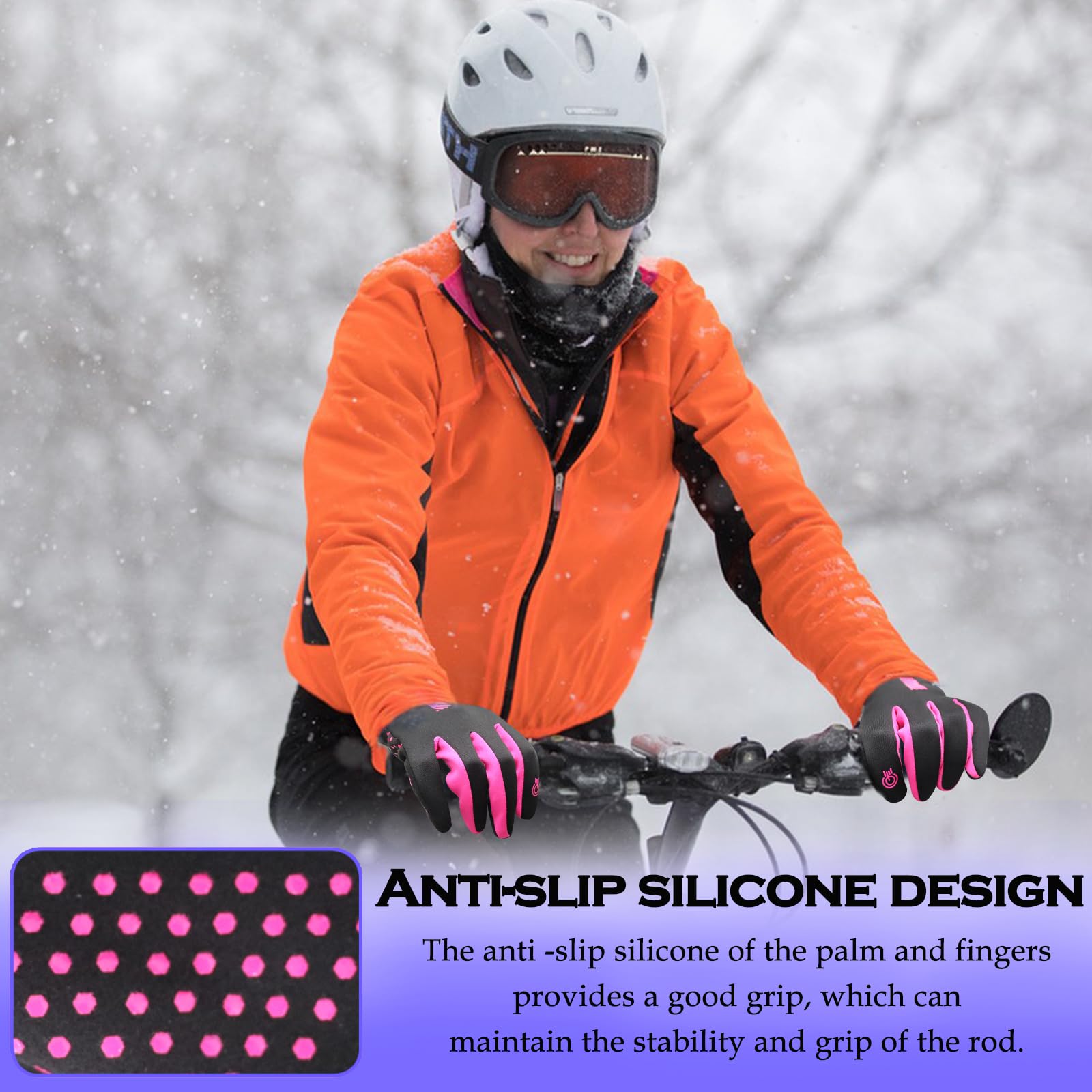 2 Pairs Winter Thin Thermal Gloves Waterproof Finger Touch Screen Non-Slip Cold Resistant Gloves Windproof Warm Winter Running Gloves for Womens Outdoor Sports,Cycling,Driving,Hiking — view 5