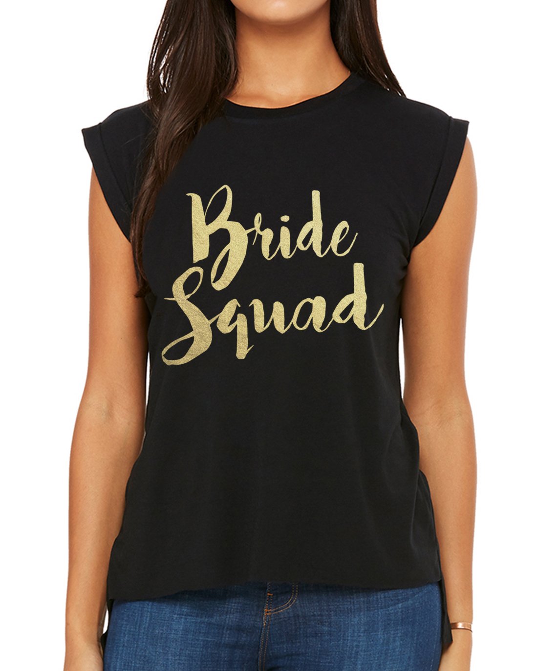 Emdem Apparel Bride Squad Shirt Womens Muscle Tee Black Large