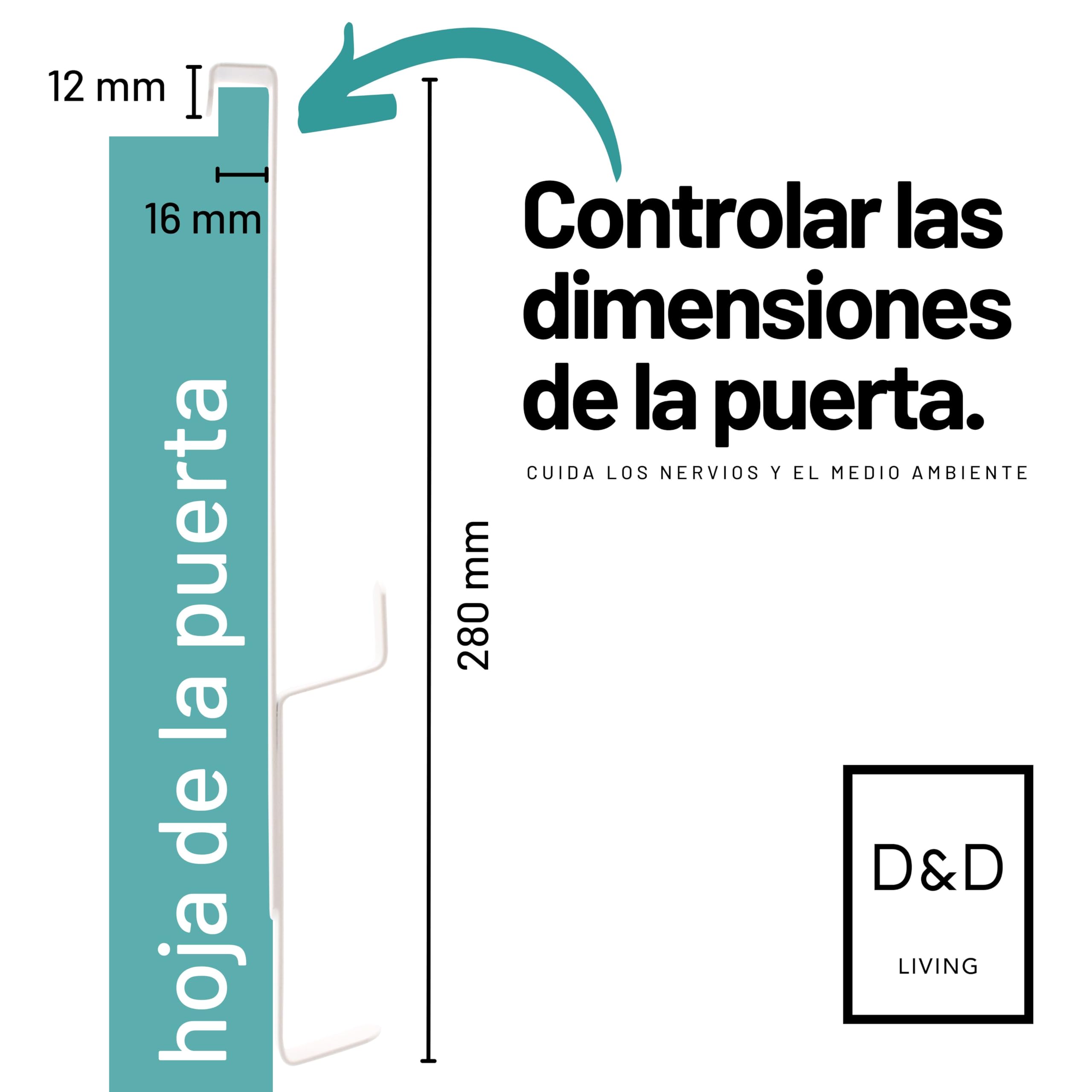 D&D Living® Ganchos para Puertas hasta 16 mm | 4x Ganchos Dobles para Perchero de Puerta | Gancho para Ropa para Puerta y Armario (Blanco)