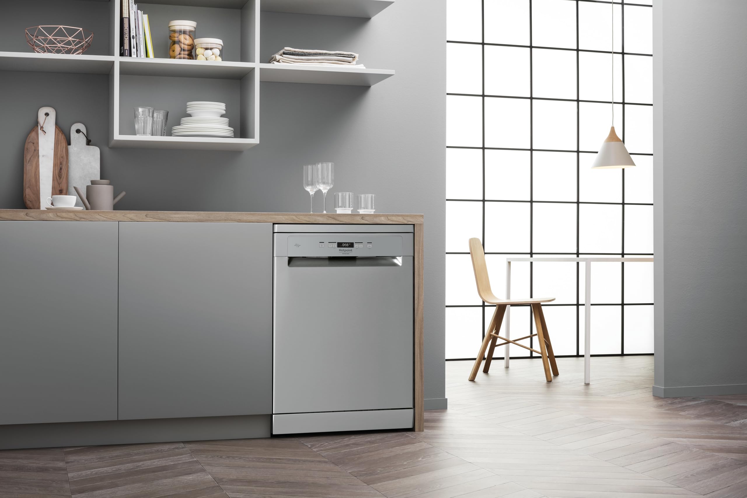 Hotpoint Ariston HA4FFC14BX – Lavastoviglie Libera Installazione 14 Coperti, Classe C, ActiveDry, Terzo Cesto Fisso, Pastiglia, Igienizzante, Avvio Ritardato – 85 x 60 x 59 cm (AxLxP)