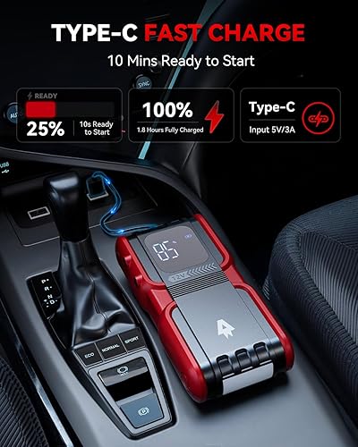 Miniatura 4 de Arrancador de salto con compresor de aire, 2500 A portátil para coche con inflador digital de neumáticos de 120 PSI (motor diésel de hasta 10 litros