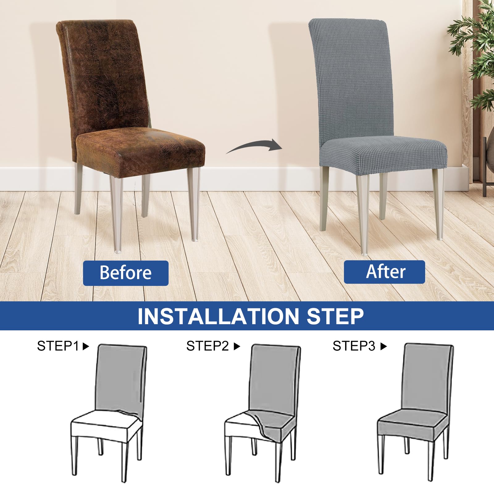 Ystyle Coprisedie con Schienale 6 Pezzi, Elasticizzato Copri Sedie Soggiorno Cucina, Universali Coprisedia Elasticizzati, Moderno Fodere per Sedie Antigraffio Gatto, Grigio Chiaro