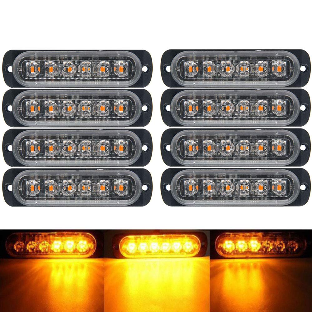 Światła ostrzegawcze stroboskopowe, maso bursztyn odzyskiwanie światła samochodowe 6 LED pręt pomarańczowy grill rozbłyskowy 18 trybów 12/24 V opakowanie 8 szt.