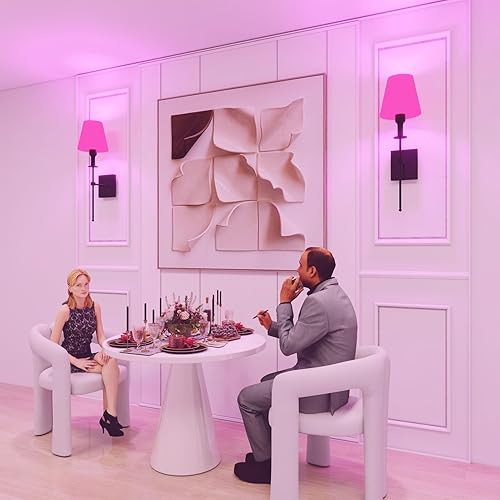 Vista 11 de Juego de 2 apliques de pared que funcionan con pilas, luces de pared inalámbricas recargables con control remoto de 12 colores regulables