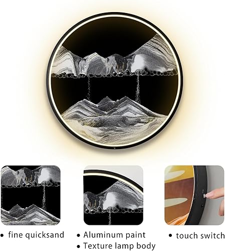 Miniatura 5 de Arte de arena móvil con aplique de pared LED, lámparas montadas en paisaje de arena 3D, movimiento líquido de atenuación de temperatura de 3