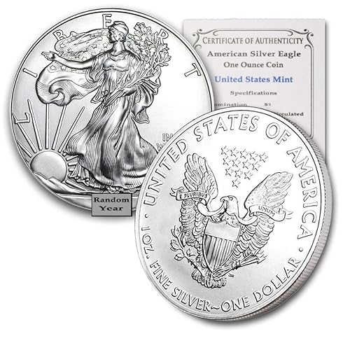 1986-2021 (Random Year) 1 oz American Silver Eagle Coin (Type 1) Brilliant Uncirculated with Certificate of Authenticity $1 Seller BU