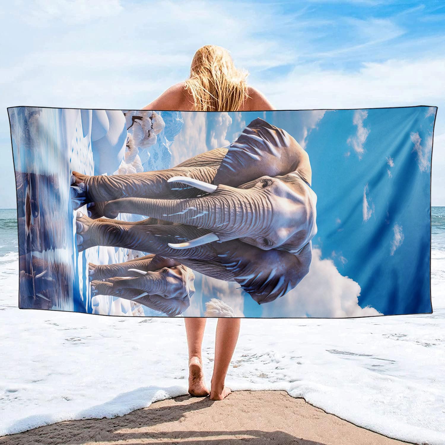 YISUMEI Elephants Beach Towels for Adults Extra Large 180 x 90 cm, Microfibre Quick Dry Towel for Travel Swimming Camping Sports - Image 2