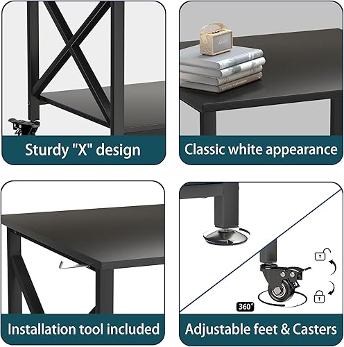 Miniatura 7 de Soporte para impresora, 23.6 x 23.6 pulgadas, soporte de impresora grande con estante de almacenamiento, mesa de impresora de 2 niveles para oficina