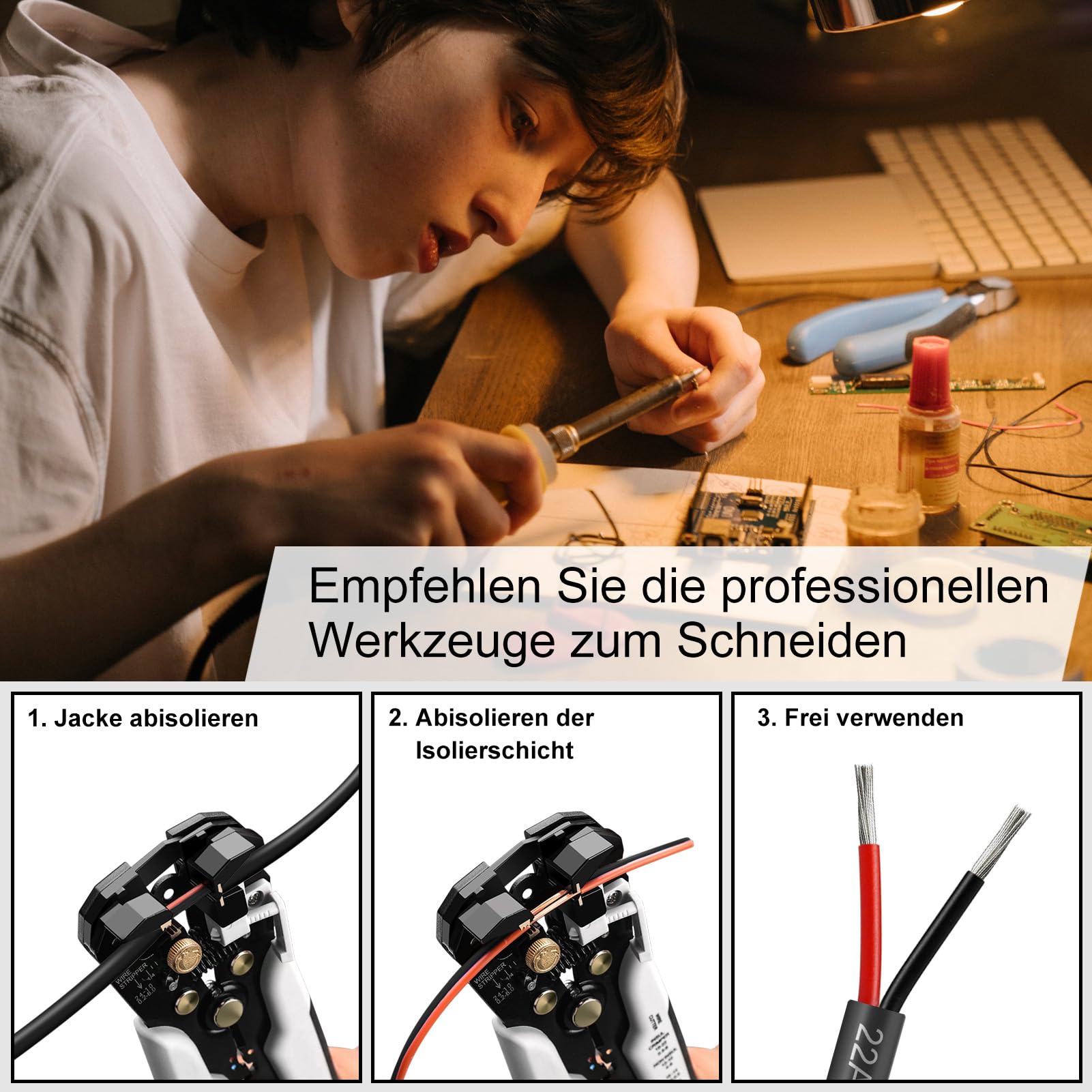 16AWG 3x1,5mm² 20Meter Elektrokabel 3-adrig Kabel, 5V/12V/24V Erdkabel verzinnte Kupferkabel, 300V flexibel und weich Stromkabel hohe Temperaturbeständigkeit Verlängerungskabel 20m