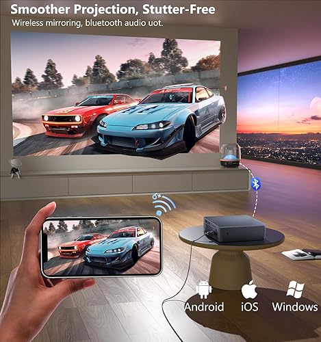 Miniatura 6 de Proyector con WiFi y Bluetooth, Native 1080P Proyector portátil de corto alcance para películas al aire libre con Android 14, altavoz integrado,