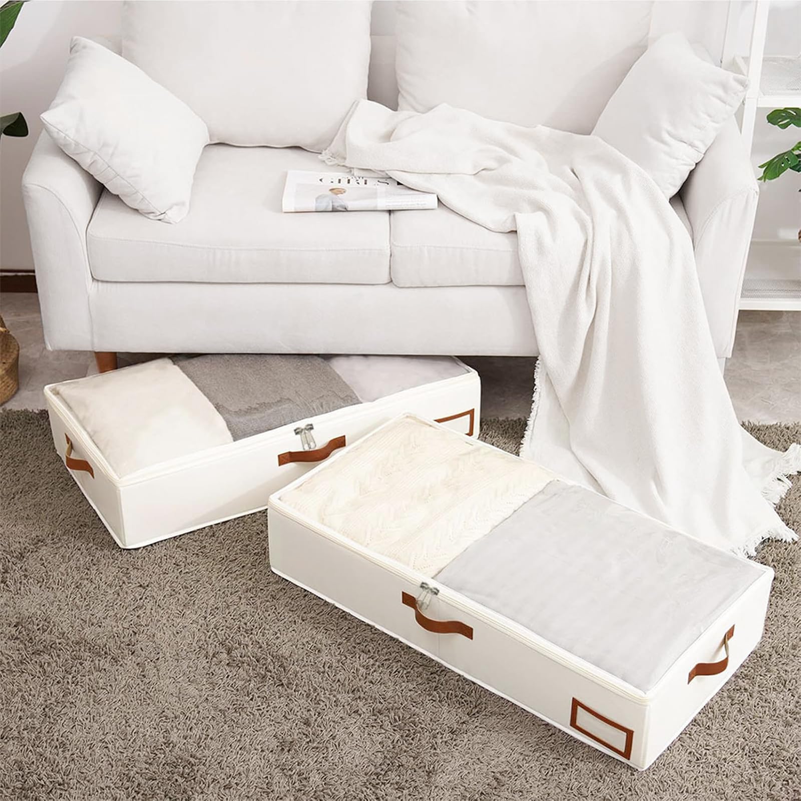 8 contenitori sotto il letto, con coperchio, 600D, con chiusura lampo e maniglie, pieghevole, per vestiti, copriletti, coperte (80 x 45 x 15 cm)
