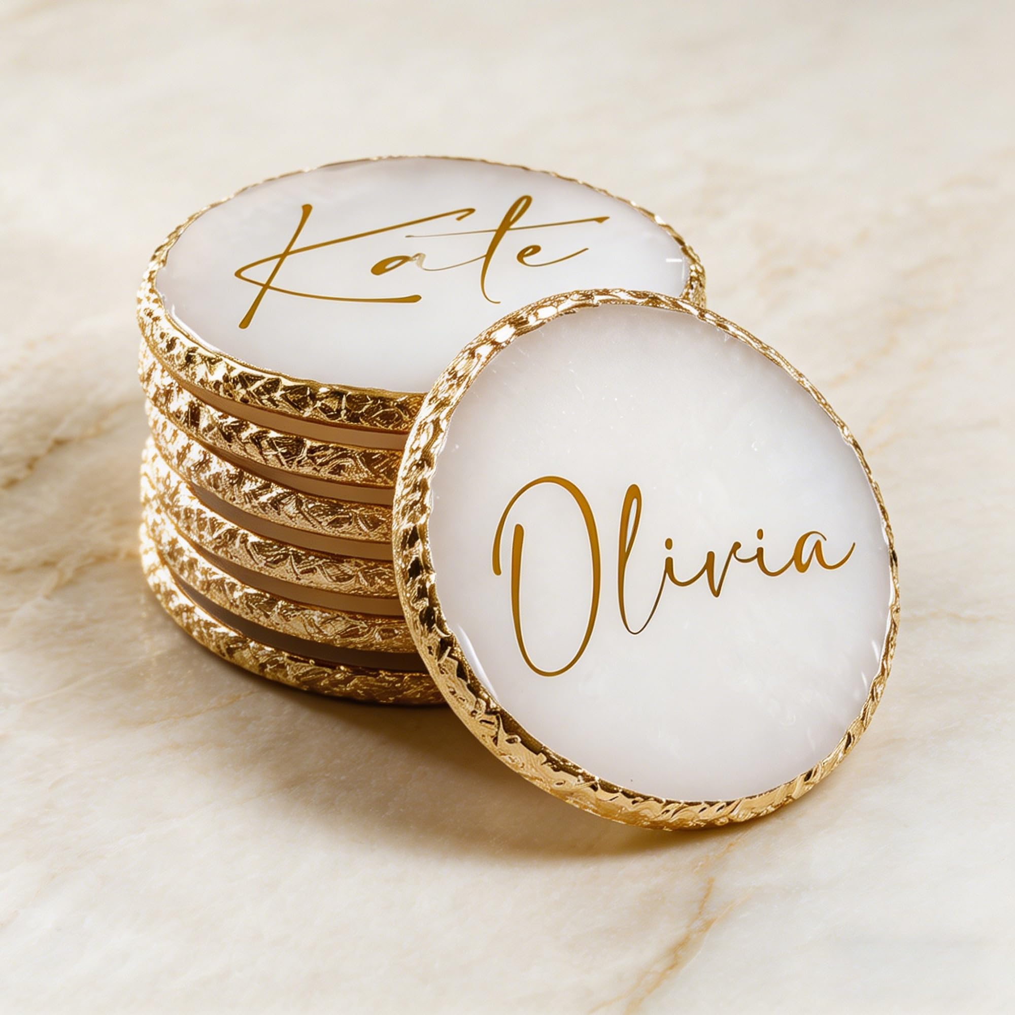 Handmade Custom Resin Agate Coasters With Gold Leaf Edges - Personalized Geode Drink Coasters For Coffee Table, Housewarming Gift, Wedding Favors, Home Decor