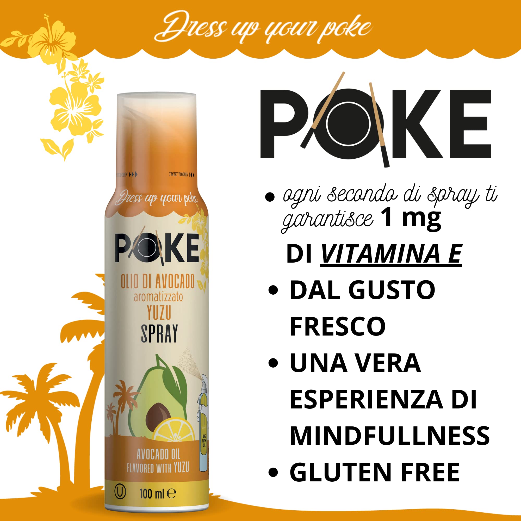 Poke Set de 4 x 100 ml, aceite de aguacate, sabor a lima y pimienta rosa, aromatizado con Yuzu y salsa de soja en spray - 100% natural, 100% ligero, 100% fácil-salud y bienestar - Dress Up Your Poke!