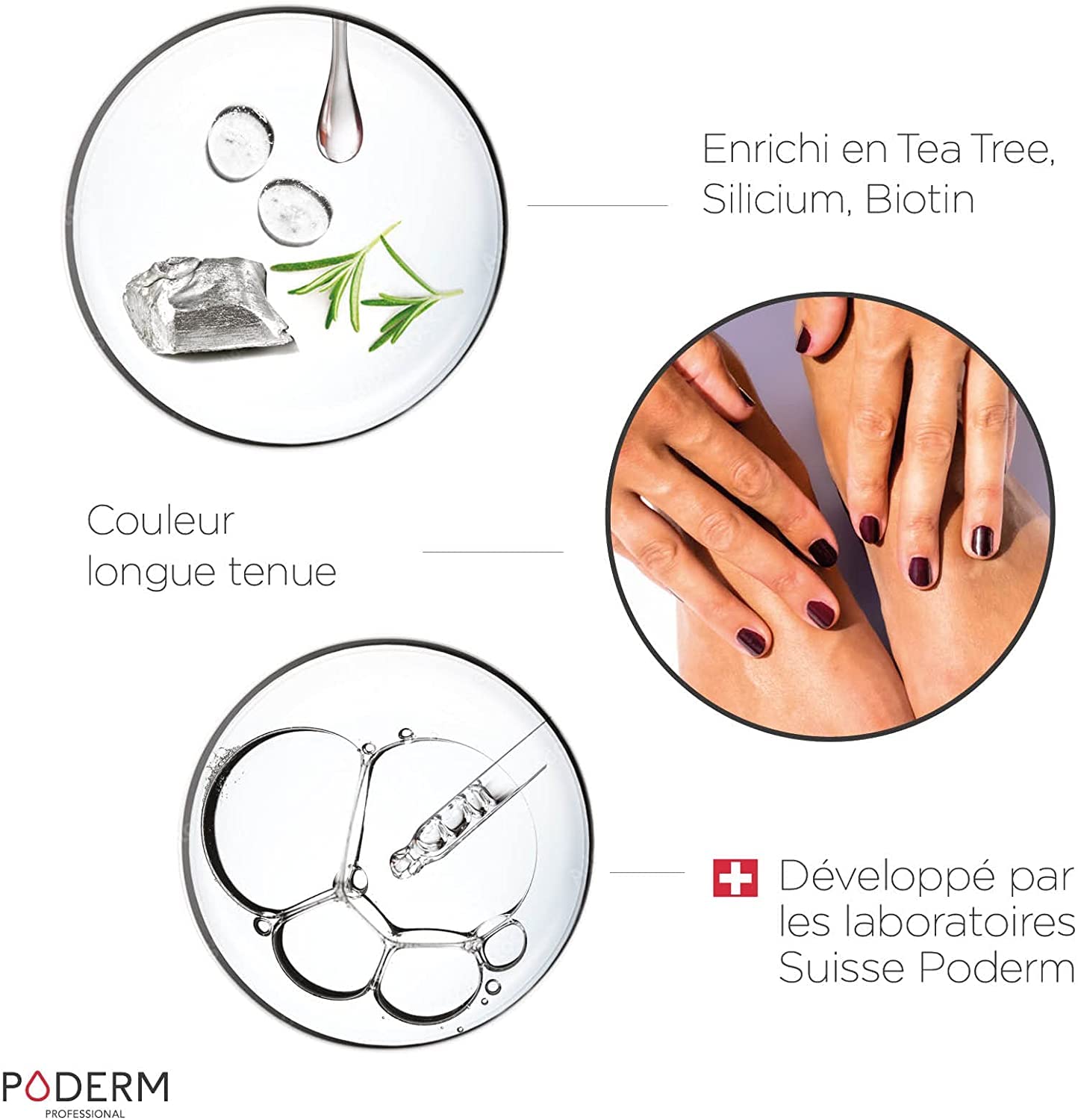 PODERM - LOT DE 2 PRODUITS | MYCOSE ONGLE TRAITEMENT | | Soin professionnel pied/main | Facile & rapide | Swiss Made + Vernis Couleur TEA TREE - Traitement des Ongles Abîmés par MYCOSE - Swiss Made