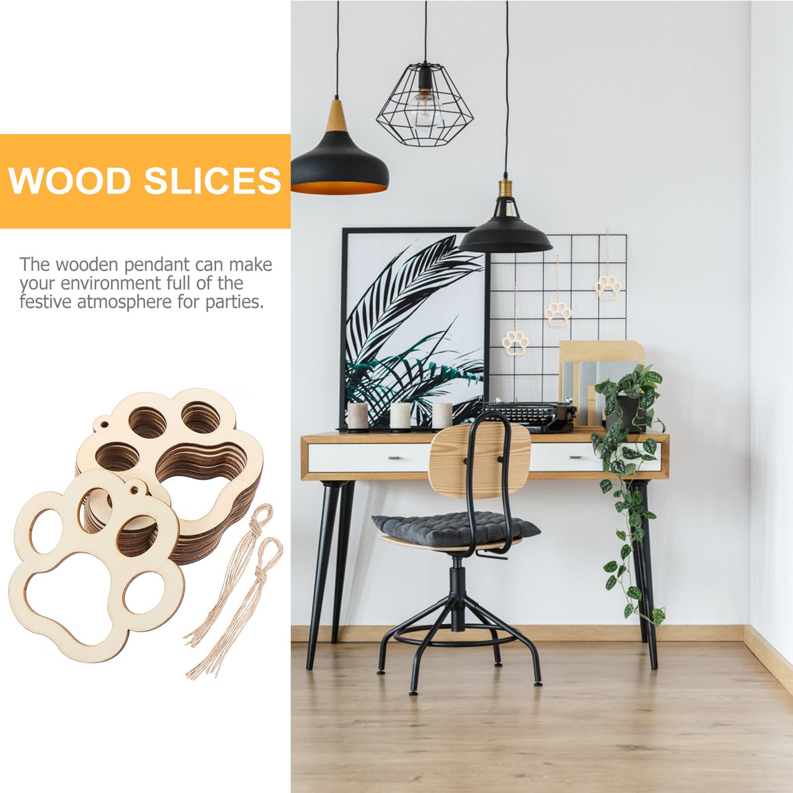 Baluue Set 20 Ciondoli in Fette di Legno Naturale con Cordino in Cotone, Ornamenti Pendenti Rustici per Decorazioni Casa e Feste, Artigianato Creativo e Regalo per Ragazzo Ragazza e Hobby DIY
