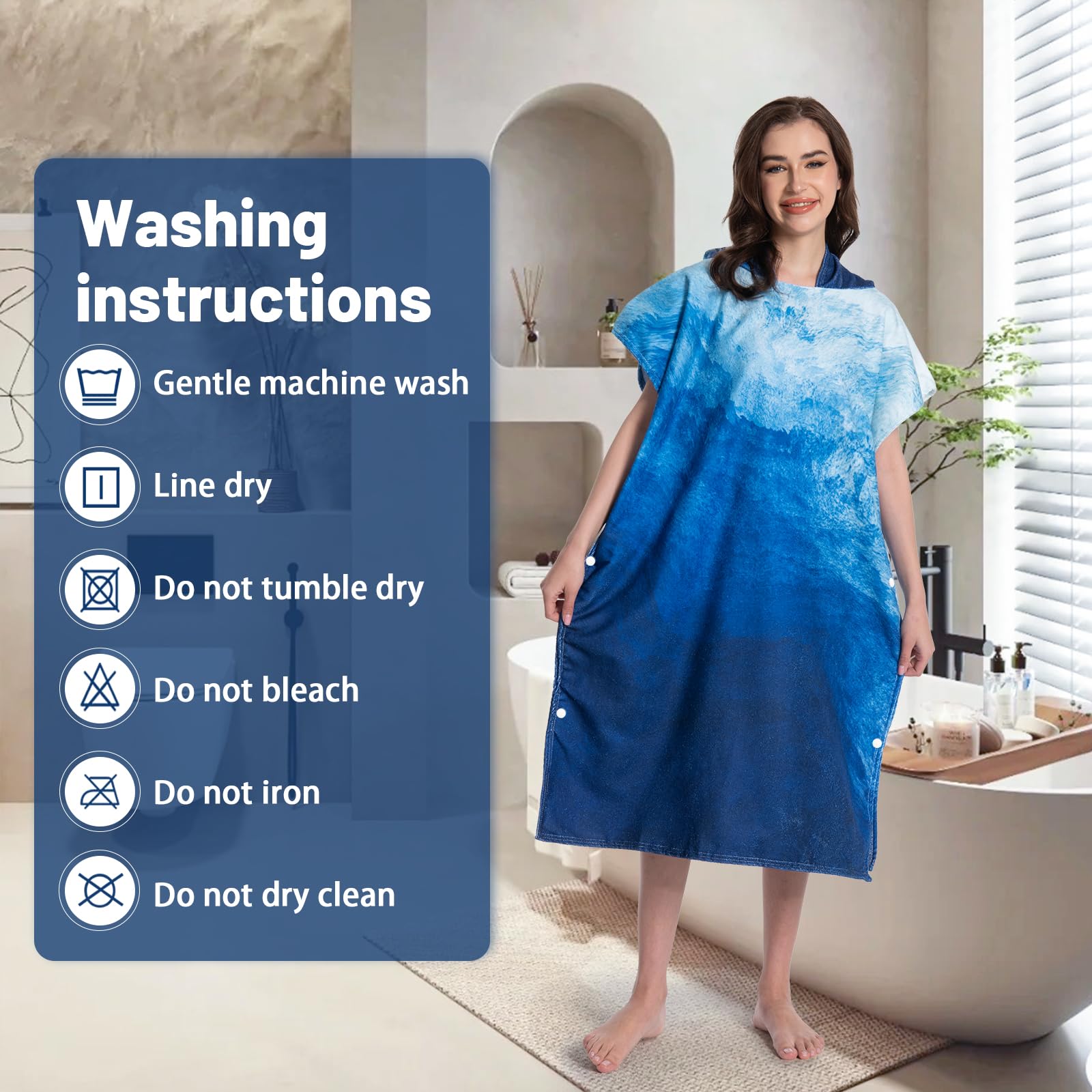 MOKANI Bata Cambiadora, Poncho de Toalla con Capucha para Piscina, Playa, Surf, Poncho de Toalla Rápido de Secar y Ligero para Adultos, Mujeres y Hombres (con Botones, 108L x 82W CM)