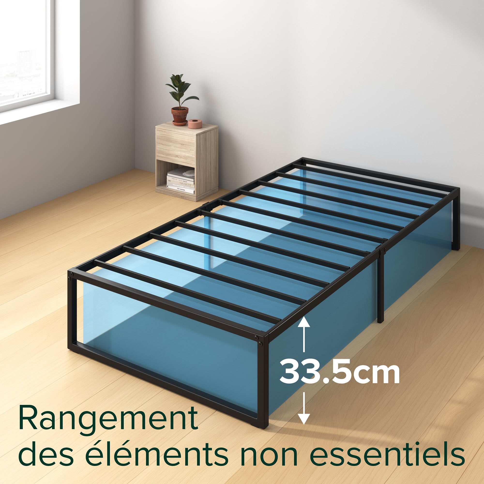Zinus Joseph Metallbett 90x190 Cm - 25 Cm Hoch, Mit Stauraum & Holzlattenrost