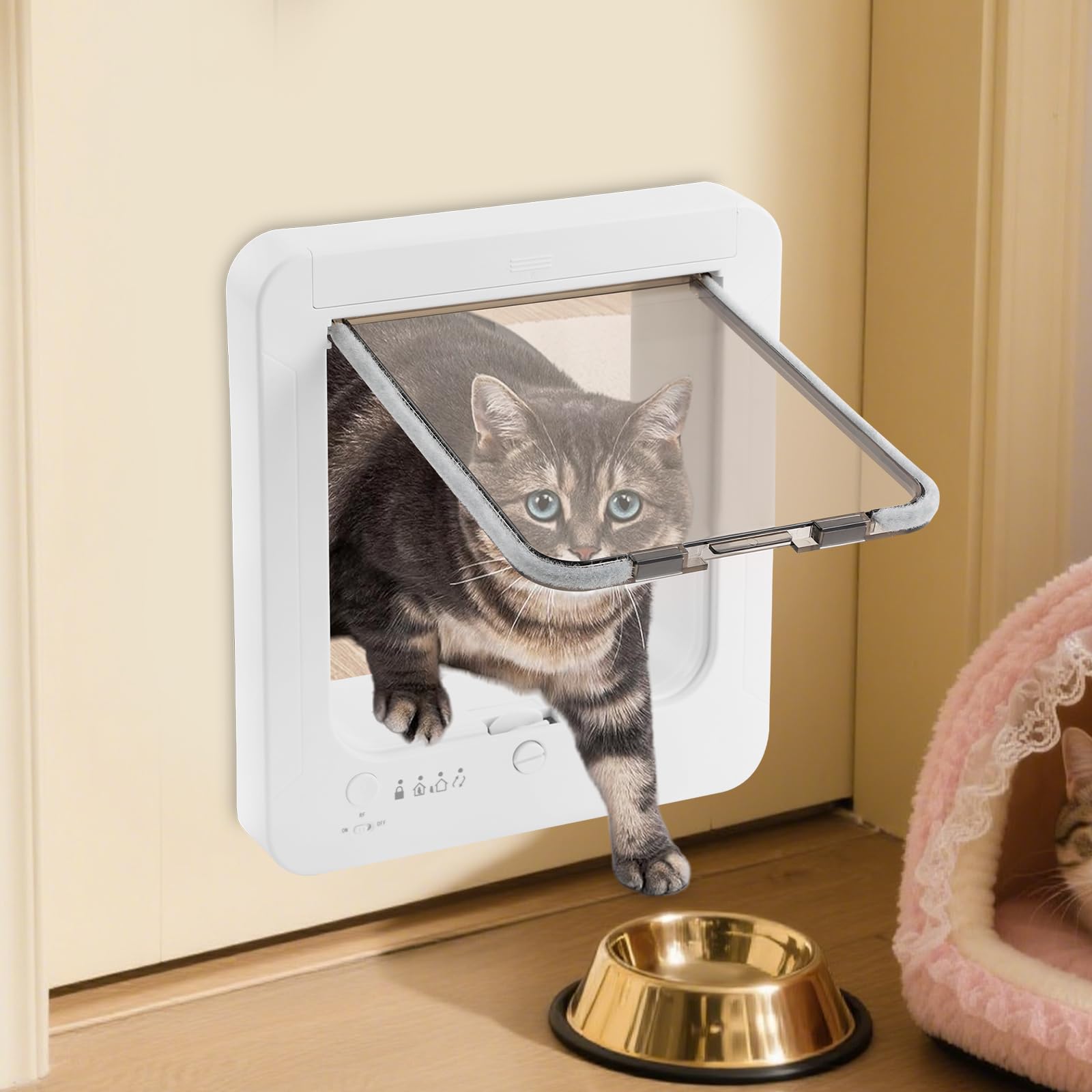 Smart Pet Door mit RFID-Halsbandschlüsseln, 4 Schaltmodi und Fernbedienung – für Katzen und Hunde bis zu 25 Pfund, nstallation in UPVC-Türen, Glas und Holz (Weiß)