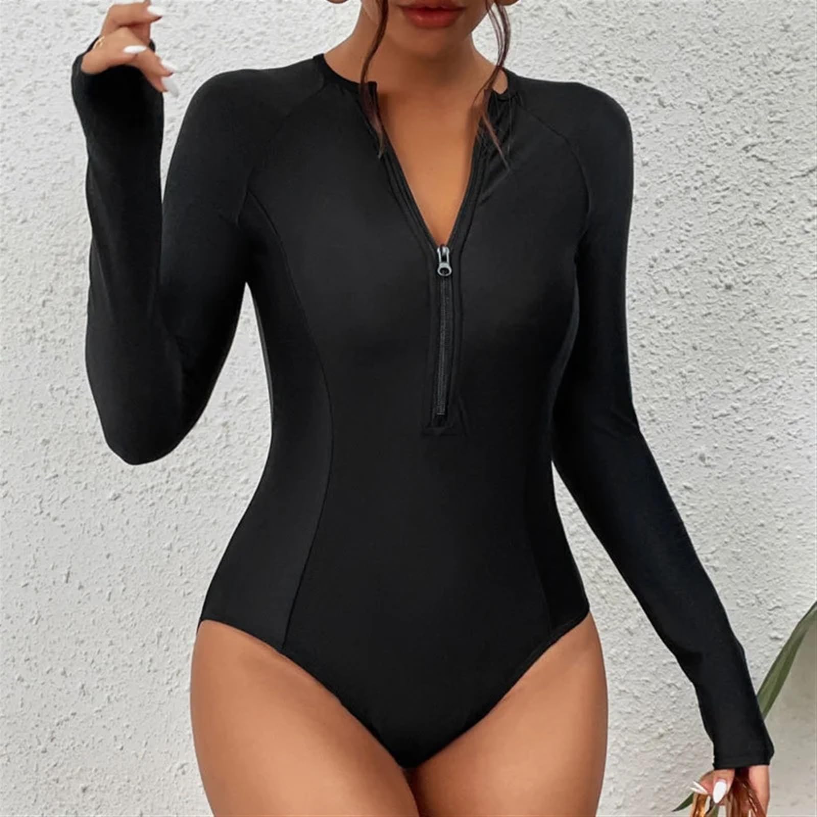 Maillot De Bain Femme 1 Pieces Maillot de Bain Noir à Manches Longues, Une pièce de Sport, Body de Surf fermé, for Femmes, vêtements de Plage, Piscine pour L'ExtéRieur(C22122004black,L)