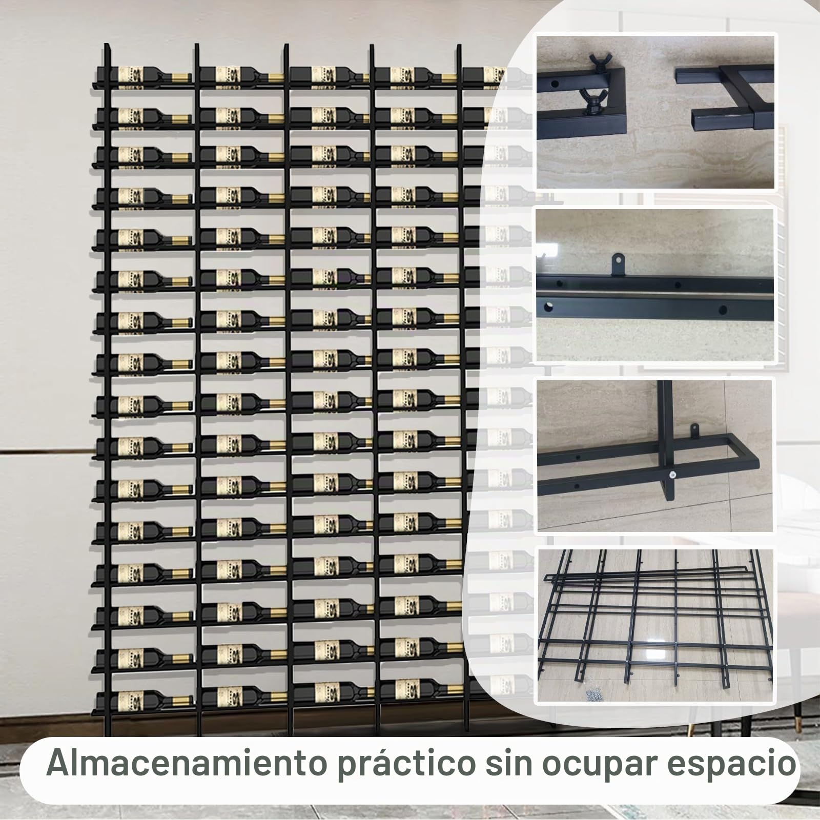 Estante De Vino Montado En La Pared, Unidad De Barra Flotante Estante De Exhibición De Botellas De Licor, 16 Filas De Bastidores De Botellas De Vino（48-80 Botella） (3 Column)
