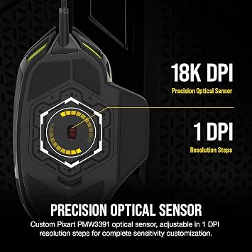Corsair Nightsword RGB, Performance Tunable FPS/MOBA Gaming Mouse, Black, Backlit RGB LED, 18000 DPI, Optical