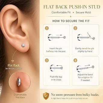 AVYRING G23 Solid Titanium Labret Lip Studs Piercing for Women, 18G Threadless Flat Back Lip Bars, CZ Nose Tragus Helix Cartilage Conch Piercing Jewelry with Grabber Taper Tool 6mm 8mm 10mm