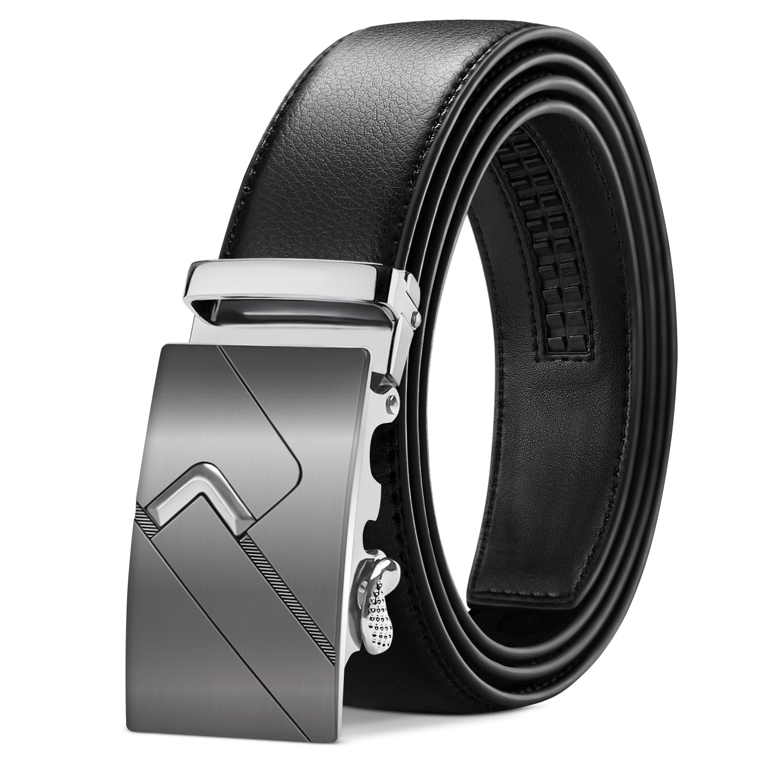 TANGCHAO Cintura Uomo, Cintura a Cricchetto da Uomo in Pelle con Fibbia Scorrevole Automatica 35mm, Trim Regolabile per Adattars