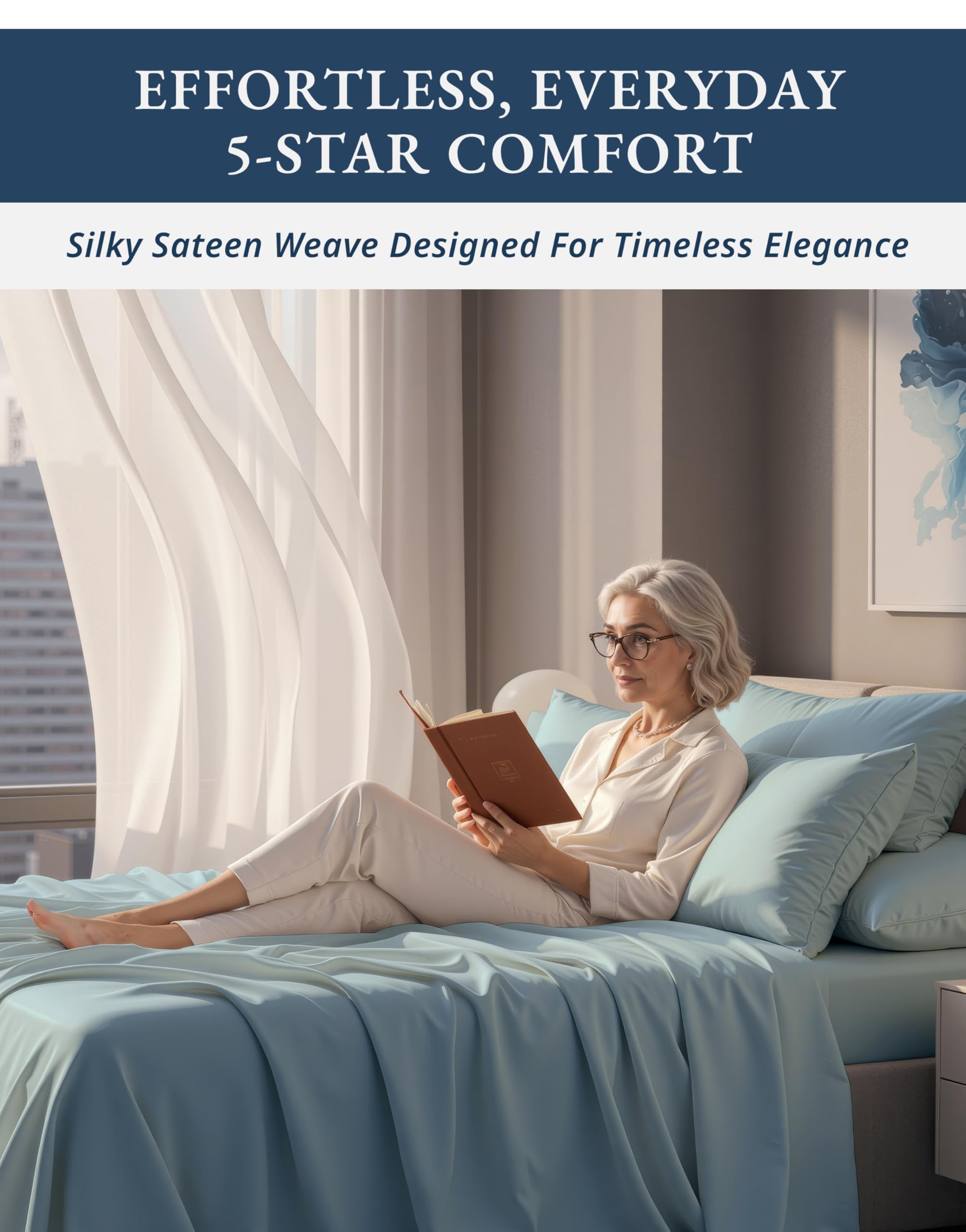 100% Egyptian Cotton King Size Sheets- Naturally Breathable & Durable Winter Comfort, Ultra-Soft Hotel Comfort with 15" Deep Pocket King Sheet Set, Silky Sateen Weave Luxury You Can Feel- French Blue - 5