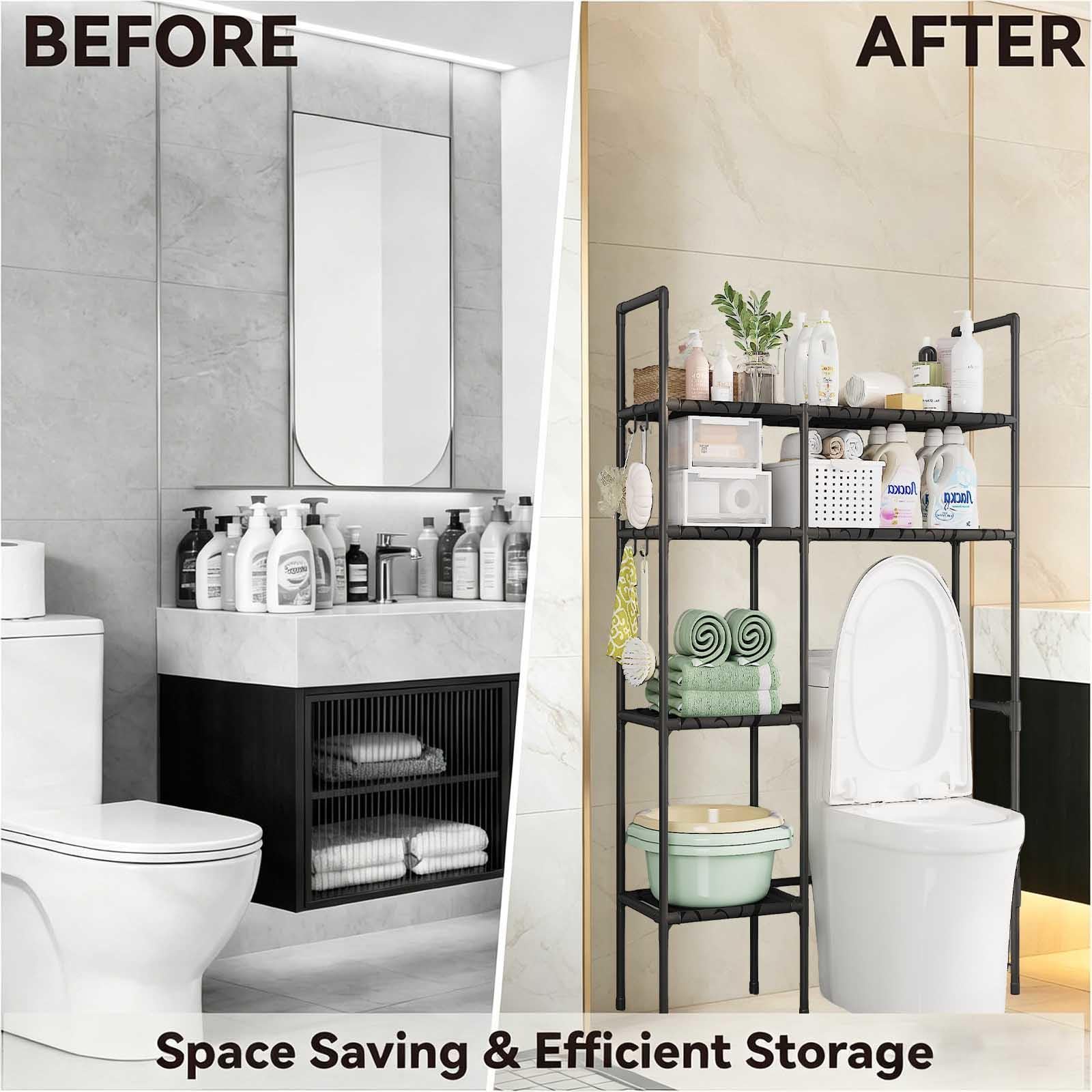 Scaffale Sopra WC Salvaspazio, Scaffale Sopra Il WC Impermeabile Mobile Bagno per Piccoli Spazi,White-5Tier