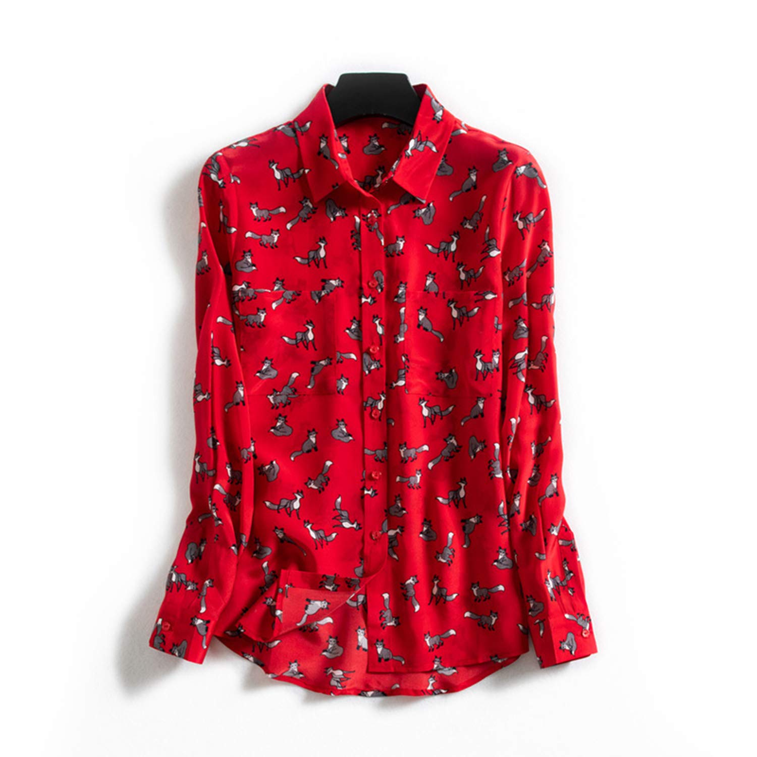 Camicia Stampa Fox, Top in Seta da Donna alla Moda, Blusa Manica Lunga da Ufficio Donna