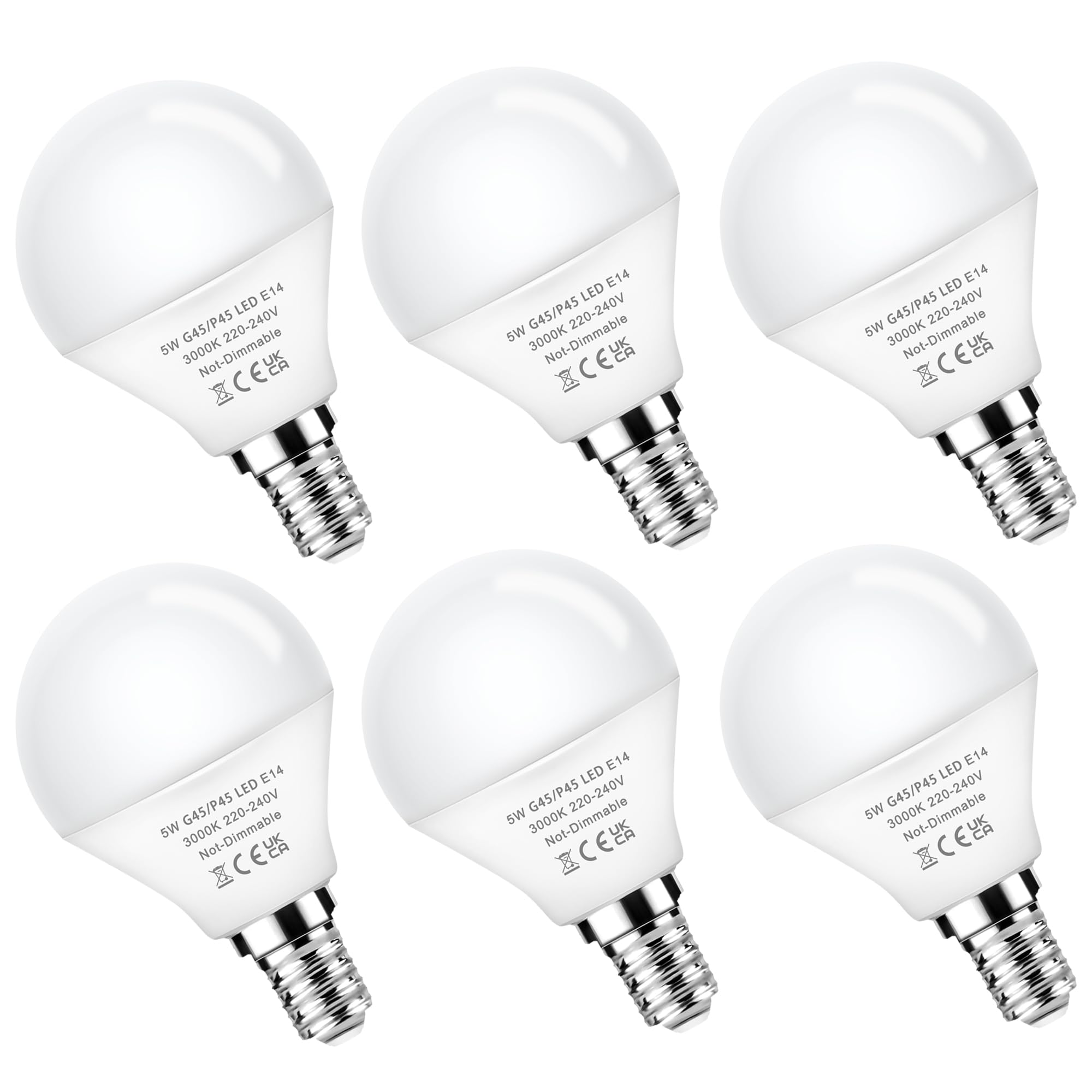 Flaspar 6 Stück E14 LED Warmweiss Lampe, 5W Golf P45/G45 E14 Glühbirne, Ersetzt 40 Watt, G45/P45 Birne Warmweiß 3000K, 430LM LED Beleuchtung Energiesparlampe, nicht Dimmbar Leuchtmittel
