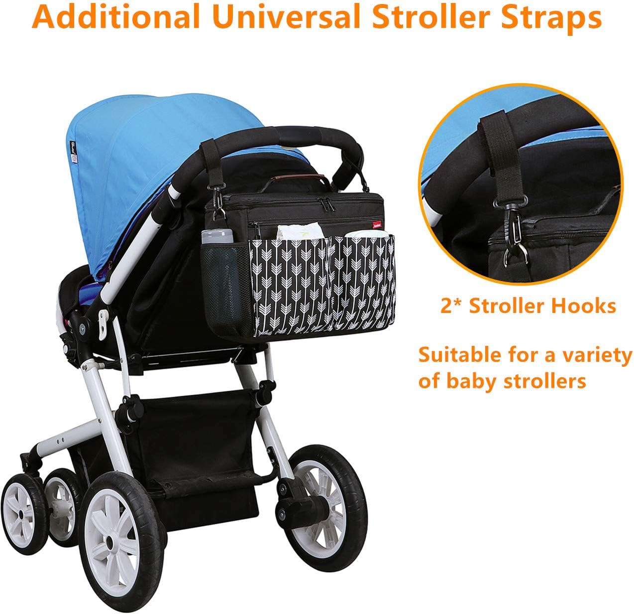 Landuo Baby Stroller Organizer with Insulated Cup Holders Diaper Storage Secure Straps Pockets for Phone Compact Design Fit All Strollers (black) : Baby