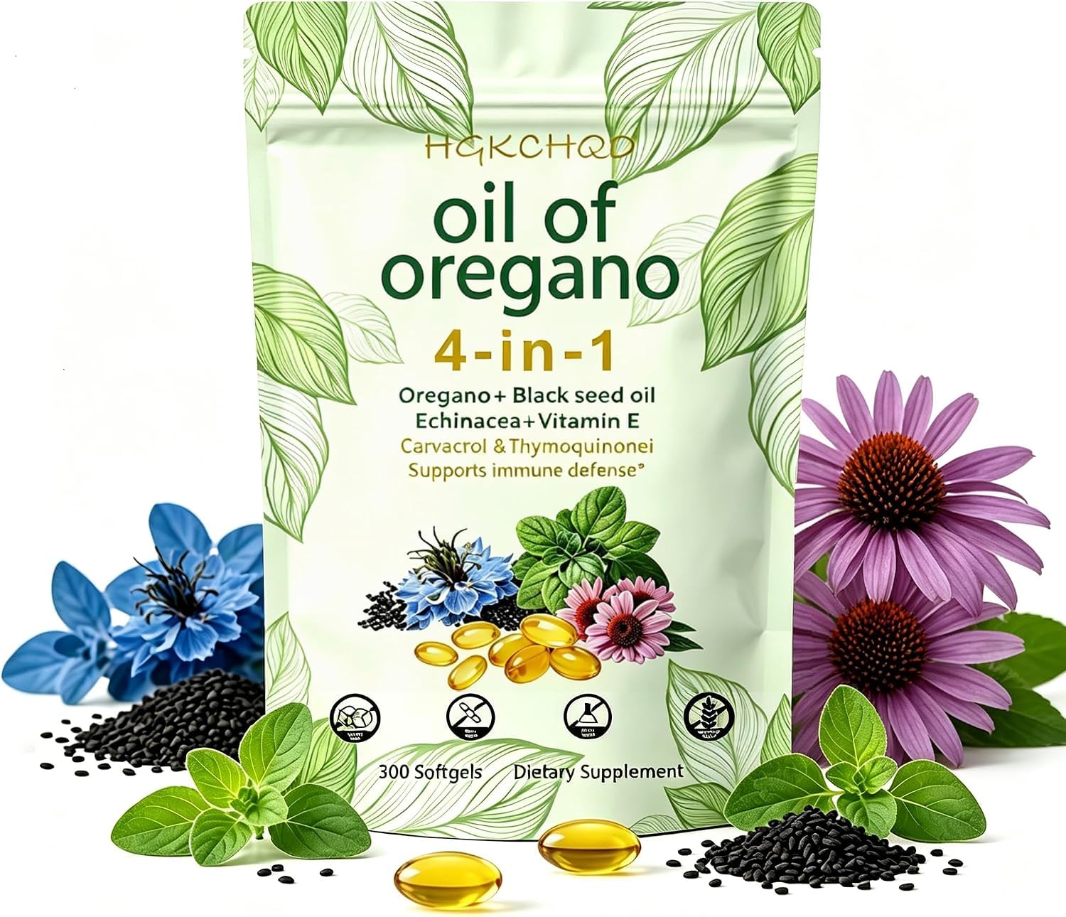 Oil of Oregano with Black Seed Oil,85% Carvacrol & 12% Thymol,300 Softgels