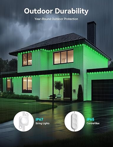 Miniatura 5 de Luces RGB permanentes para exteriores para casa, 200 pies con 100 LED, luces LED impermeables IP67 para decoraciones de Navidad, funciona con