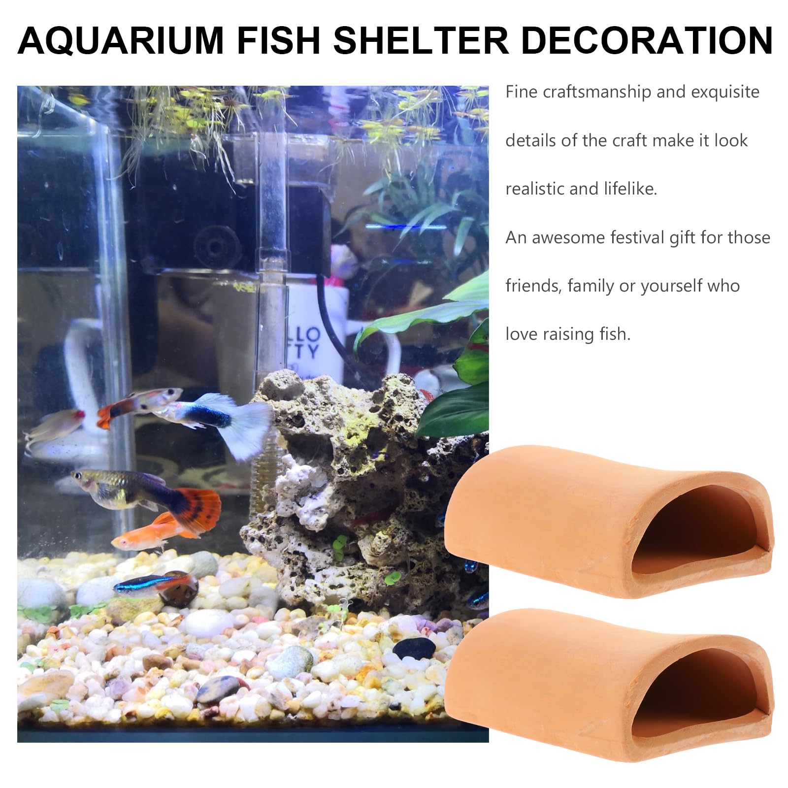 Amosfun Lot de 2 incubateurs de poissons - Décoration d'aquarium - Décoration à la main - Grotte d'élevage de crevettes - Abri de poisson - Résistant à l'usure - Céramique - Ardoise