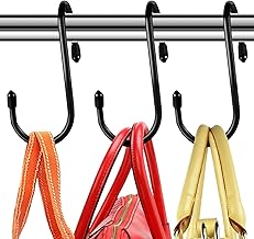 Purse Hanger for Closet, 8 Pack Unique Twist Design Black Vinyl Coated Bag Hanger Hooks, 5 Inch Large Closet Rod Hooks Purse Organizer for Hanging Purse, Handbags, Belts, Hat, Backpack, Jeans (8 Pack)
