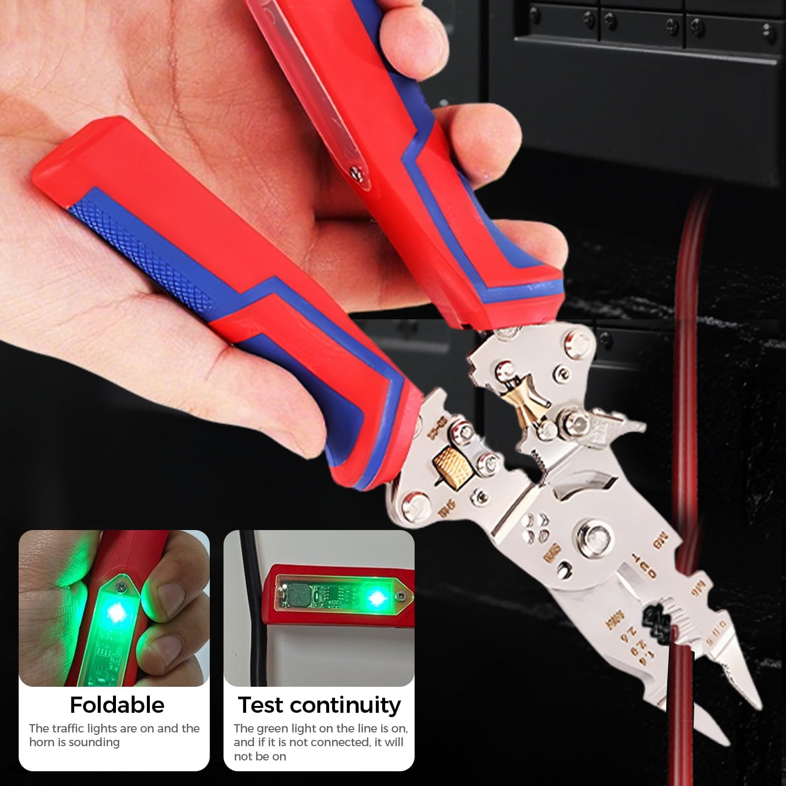 Spellafili 8 in 1 con Tester di Tensione Pinze Elettricità Spellafili Strumento di Sbucciatura Cavo Elettrico Multifunzione per Tagliare e Tirare Pinze Elettricista Strumento di Riparazione