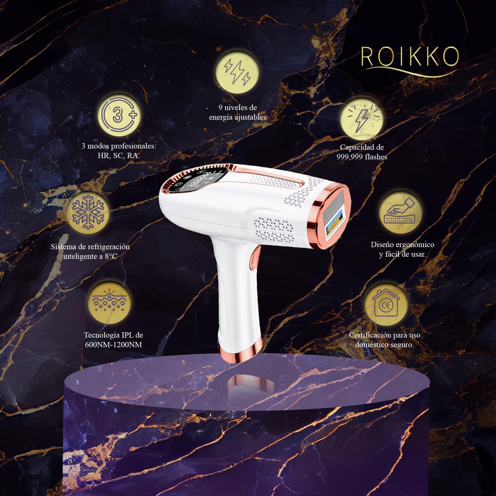 Depiladora Laser ROIKKO® PREMIUM Con Función De Refrigeración | Laser Depilacion 600NM-1200NM | Depiladora Luz Pulsada | Depiladora Laser Mujer | Maquina Laser Depilacion (Blanco 3)