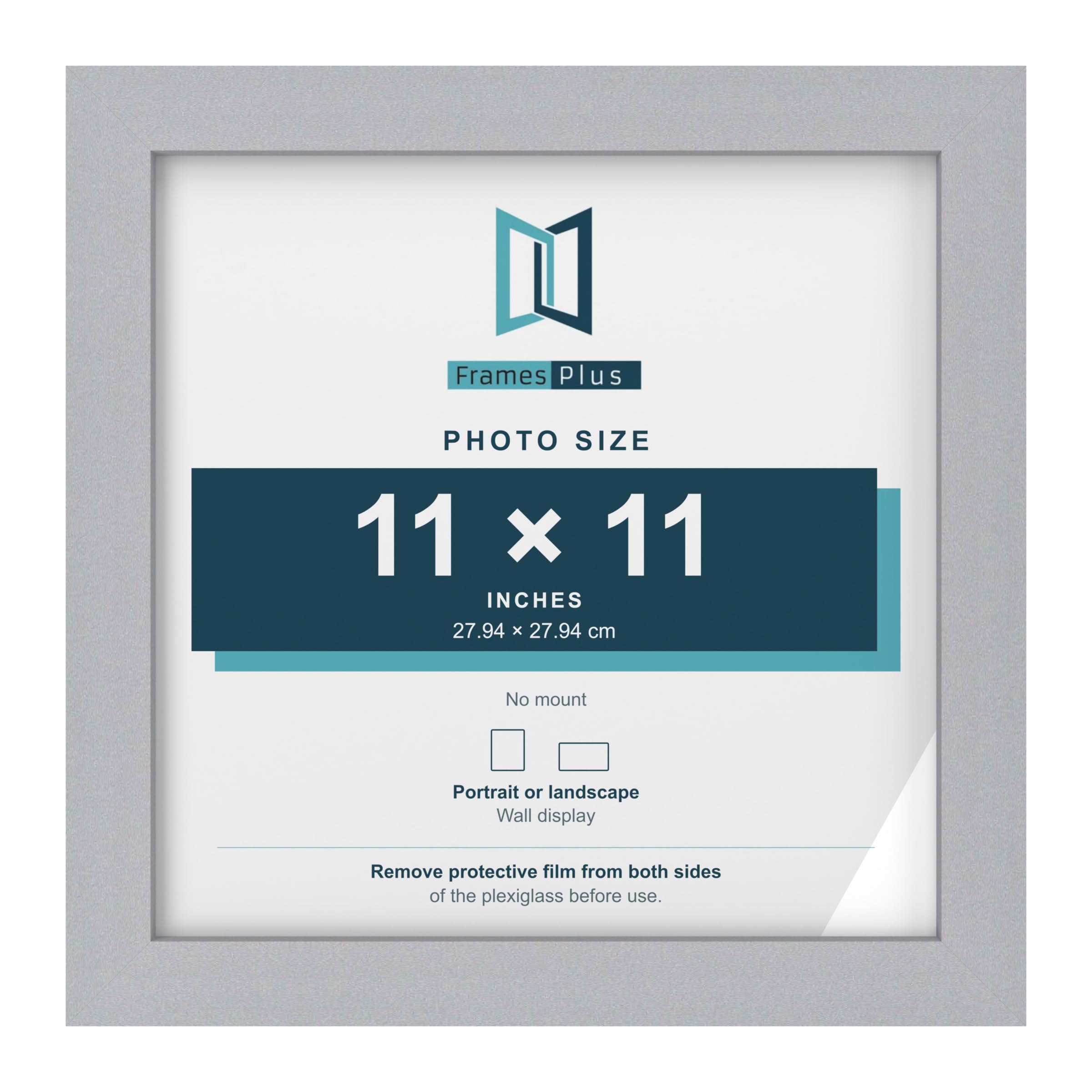 FramesPlus 11x11 Inch Square Picture Frame, Silver, Modern Photo Frame — image 1