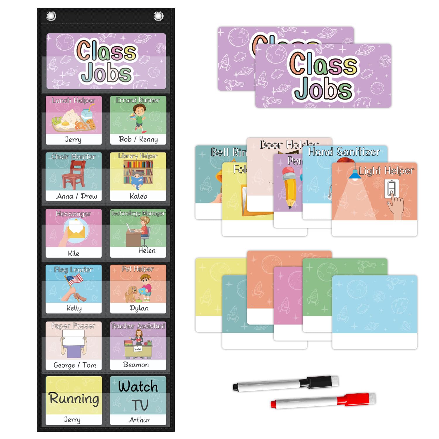 BOHEMIABY 67 Pcs Job Chart for Classroom Management, Teacher's Helper Classroom Jobs Chart with Signature Card, Teacher's Helper Bulletin Board Great for Classroom Homeschool, 29.5"X10", Black