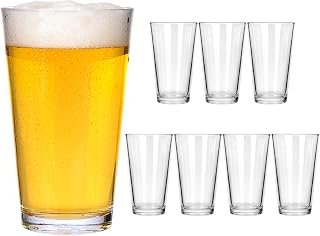 CUCUMI 16oz Beer Pint Glasses Set of 8 - Lead-Free Highball Drinking Glasses for Beer, Cocktails, Water, Soda